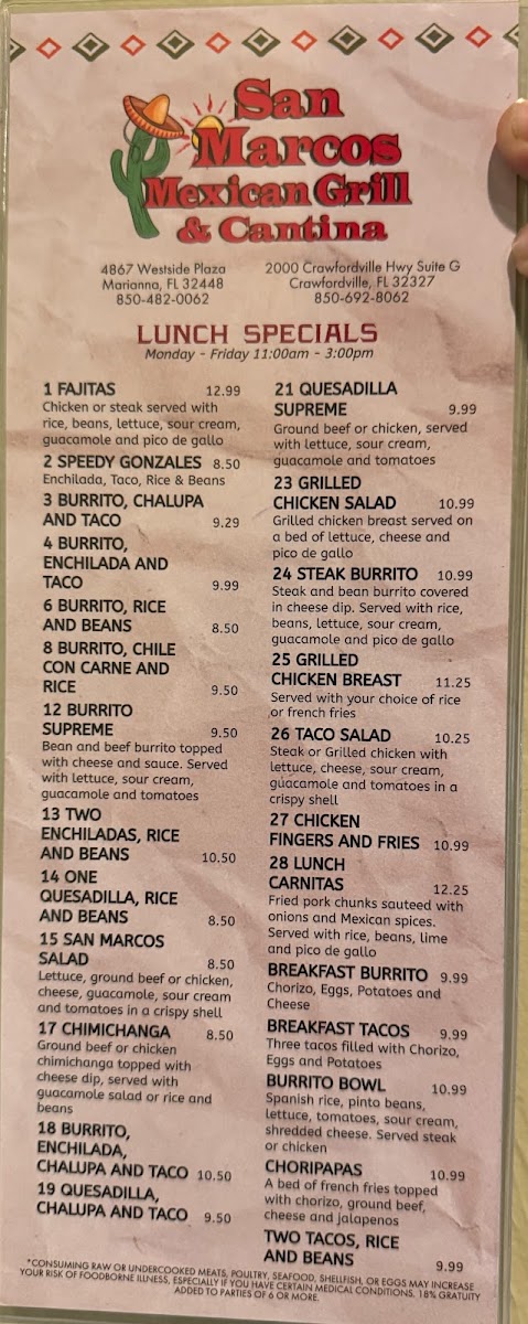 San Marcos Mexican Grill Menu - Image 1